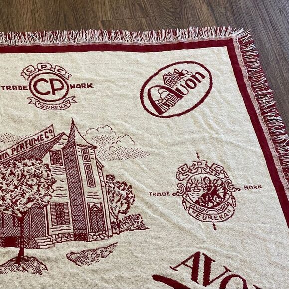 Vintage Rare Avon Mrs Albee Collectible Throw Blanket Red Cream - Picture 6 of 11